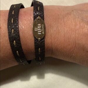 Fendi Dark Brown Leather Double Wrap Bracelet